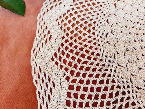 Ecru-colour crochet doily/doilie -  37 cm