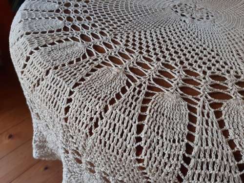 Crochet tablecloth - round - raw cotton colour - 170 cm diameter - cotton