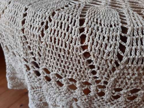 Crochet tablecloth - round - raw cotton colour - 170 cm diameter - cotton