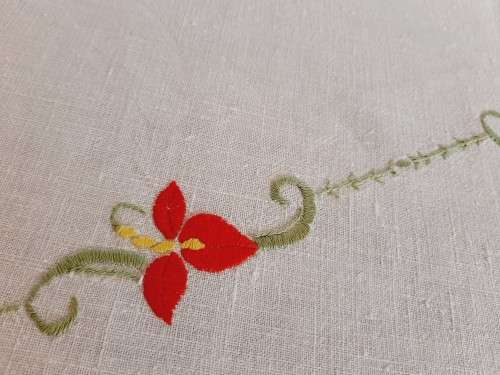 Vintage, embroidered tablecloth- white linen-  160 x 126 cm