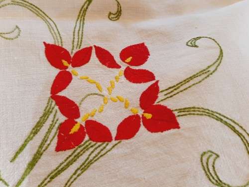 Vintage, embroidered tablecloth- white linen-  160 x 126 cm