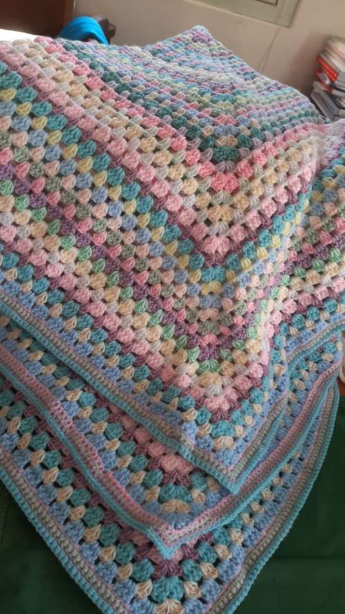 Crochet blanket, pastel colours, as new, 120 x 120cm