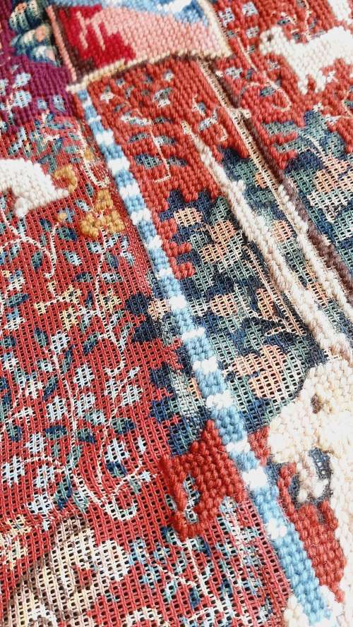 Large tapestry canvas and some yarns - it is half complete - 50 x 74cm