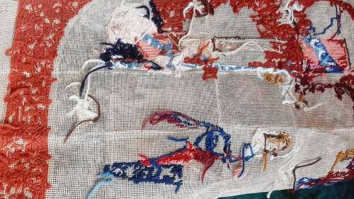 Large tapestry canvas and some yarns - it is half complete - 50 x 74cm