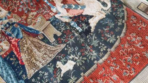 Large tapestry canvas and some yarns - it is half complete - 50 x 74cm