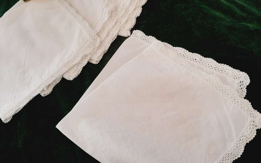 6 white cotton napkins with crocheted edge - cotton -  40 x 40 cm