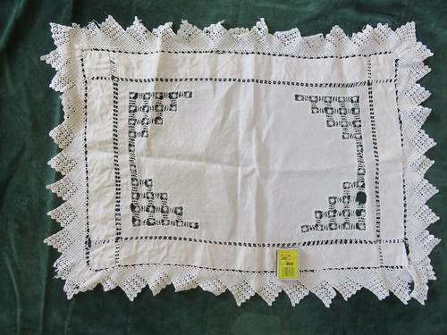 Embroidered tray cloth with lace edge - very old