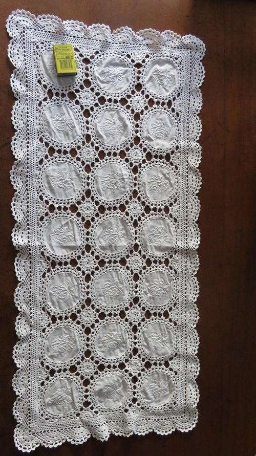 Tray cloth/ runner- white embroidery and crochet
