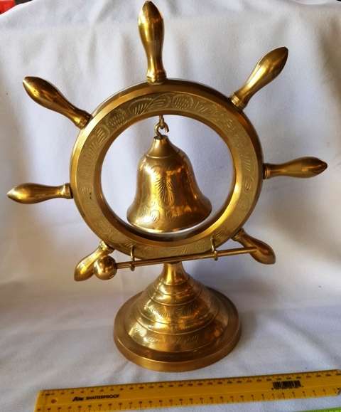 Collectable Solid Brass ships steering wheel with bell H 35 w 32