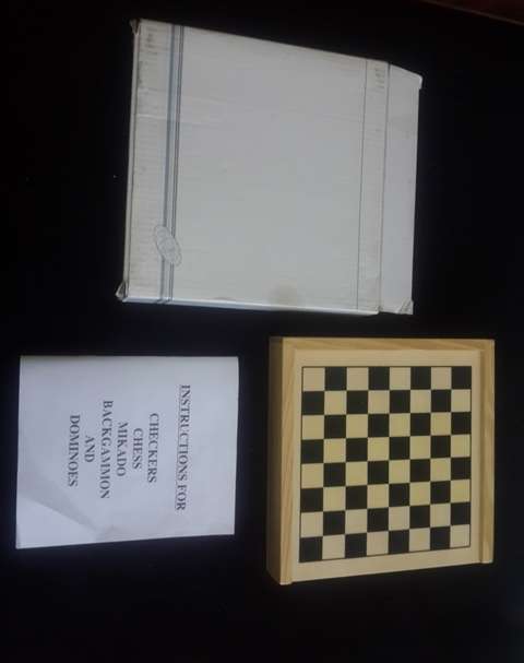 Travel Games Checkers Chess Mikado Backgammon Dominos in Wooden Box L 17 b17