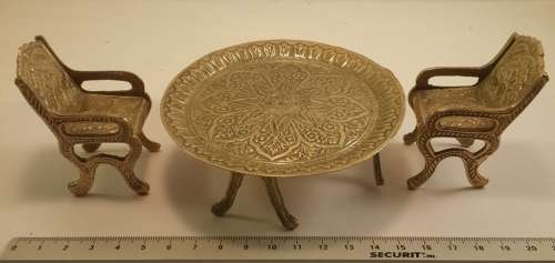 Miniature Brass Table and two chairs
