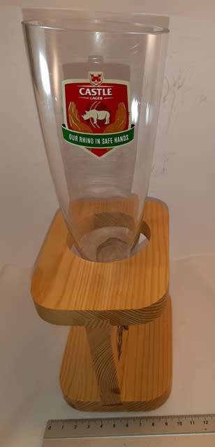 Castle Lager Save the Rino Glass Horn shaped in wooden stand