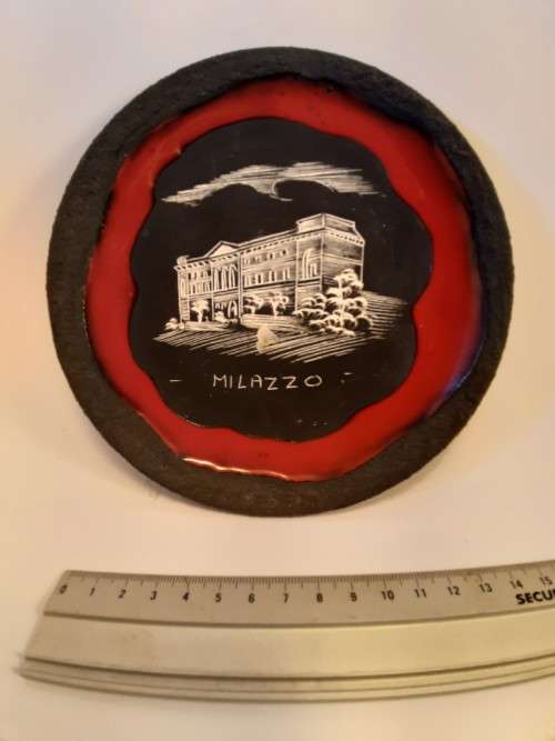 Small handmade  Decorative Plate size 16 cm Black with Red Milazzo