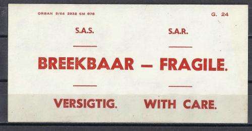SOUTH AFRICAN RAILWAYS LABEL AS ILLUSTRATED.