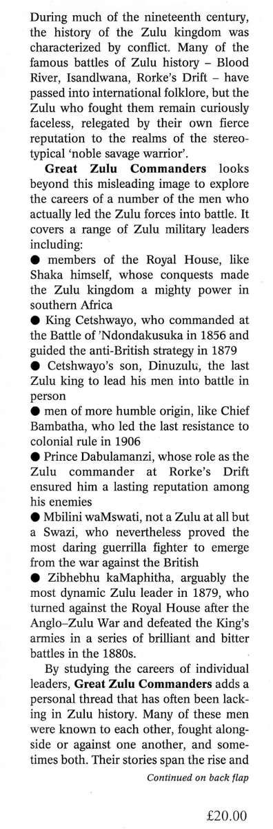 "GREAT ZULU COMMANDERS" BY IAN KNIGHT!
