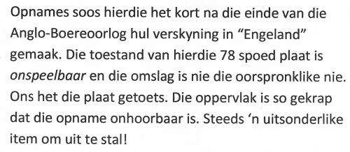 ANGLO-BOER WAR ERA - 78 RECORD, "BOER RECITATION (IN THE TAAL)"