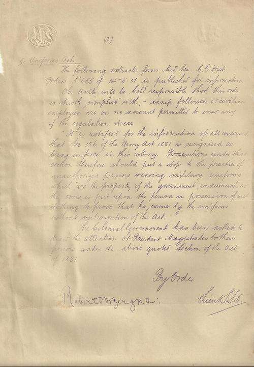 VERY RARE - SOUTH AFRICAN WAR - BRITISH MILITARY DOCMENT CIRCA 1901