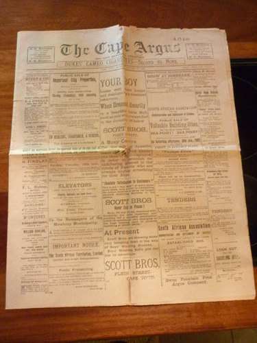 Boer War....THE CAPE ARGUS, Tuesday, January 14, 1902