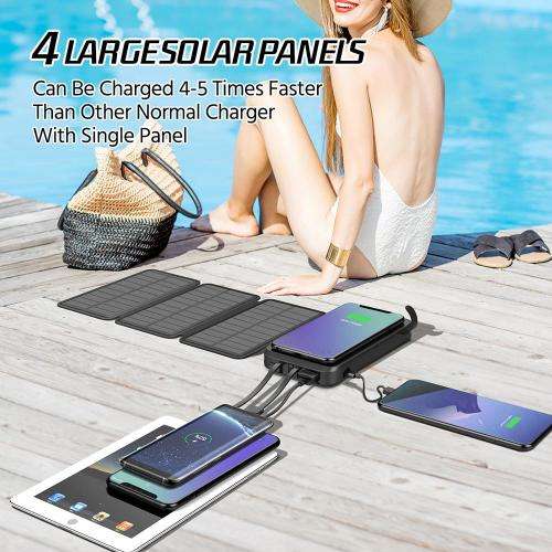 Solar Power Bank 20 000MAh Folding Solar Panel Portable with LED Torch and wireless charging