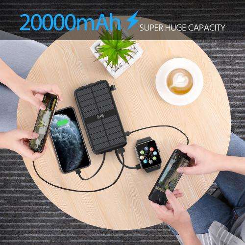 Solar Power Bank 20 000MAh Folding Solar Panel Portable with LED Torch and wireless charging