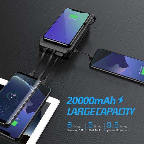 Solar Power Bank 20 000MAh Folding Solar Panel Portable with LED Torch and wireless charging