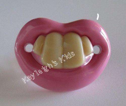 Funny Pacifier, Novelty Dummy - lips and teeth - Pink No 1