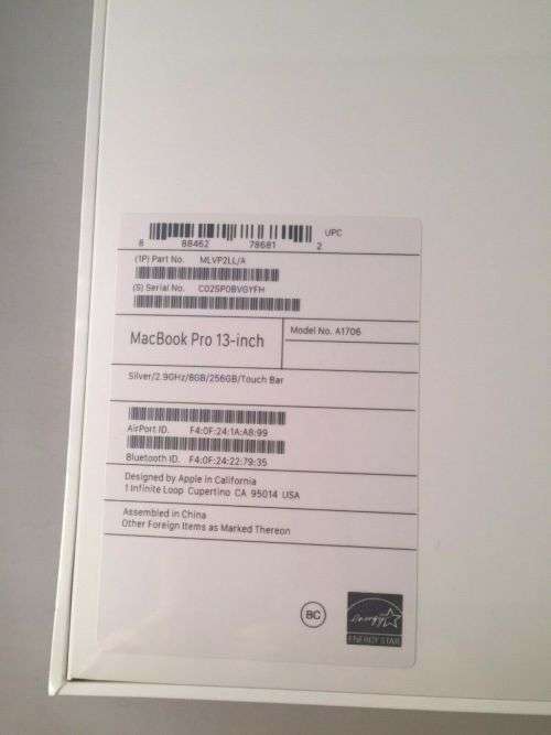 MacBook Pro 13-inch Silver / 2.9GHz / 8GB / 256GB / Touch Bar