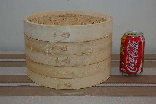 AN AWESOME AUTHENTIC "TWO TIER" LIDDED CHINESE BAMBOO STEAMER IN STUNNING CONDITION