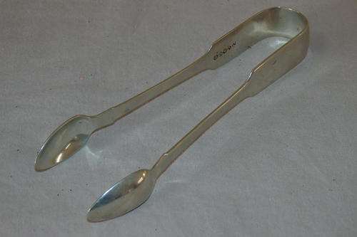 AN EXTREMELY RARE HALLMARKED ANTIQUE (MID TO LATE 1800's) JOHN GILBERT "CLOSE PLATE" SUGAR TONGS