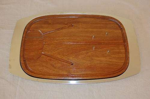 AN AWESOME VINTAGE "POINTERWARE" 18/8 STAINLESS STEEL AND WOOD SPIKED MEAT CARVING PLATTER