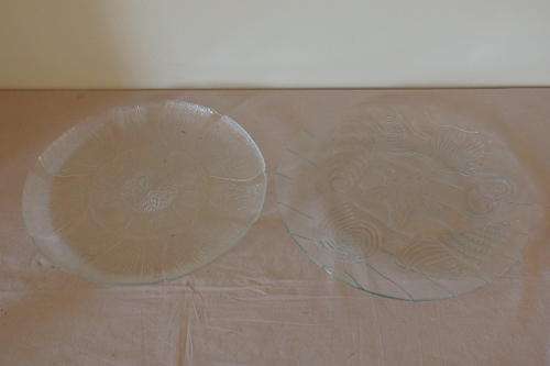 TWO STUNNINGLY DECORATED ROUND "ORNATE" GLASS PLATTERS IN EXCELLENT CONDITION bid/platter