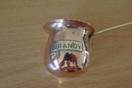 AN INCREDIBLE AND VERY RARE ANTIQUE COPPER AND BRASS "BRANDY MASTERS" TASTING SCOOP