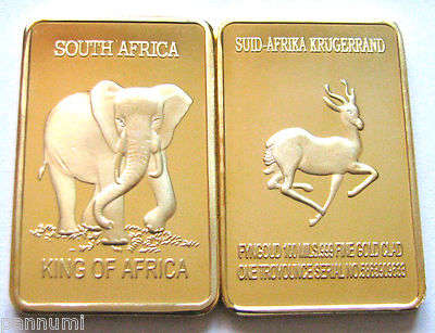 No 29: R1start ELEPHANT SA Krugerrand 1 OZ .999 24K Pure Gold Layered Bullion Bar