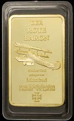 EXTREMELY RARE!_1oz WWI GERMAN RED BARON .999 24k Pure Gold Layered Bar