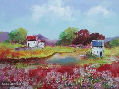 Depression Cottages with Red(oil on stretched canvas: 400mm x 300mm x 20mm)