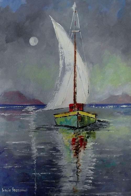SAIL ALONG SILVERY MOON (Oil on stretched canvas)