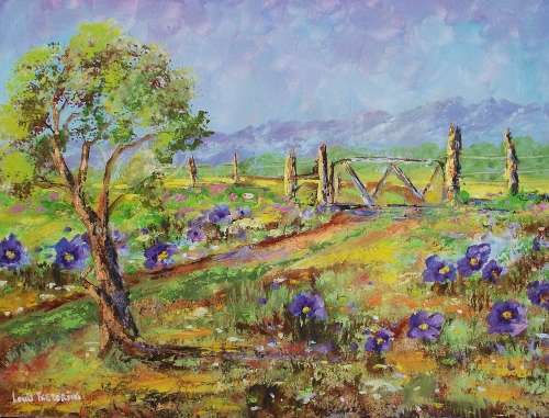 RURAL GATE FLOWERS (580mm x 440mm oil on canvas board)