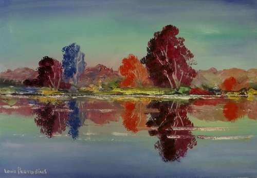 Dam Reflection in colour (440mm x 300mm x 20mm on stretched canvas)