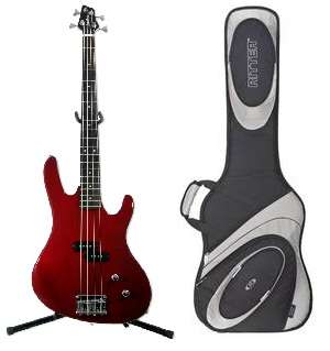WASHBURN XB100 BANTAM SERIES METALLIC RED ELECTRIC BASS GUITAR AND RITTER CLASSIC BAG & ACCESSORIES