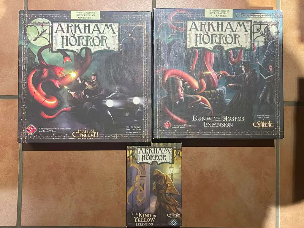 Arkham Horror Board Game + Dunwich Horror + Yellow King Expansion (Contents Sealed and Unpunched)