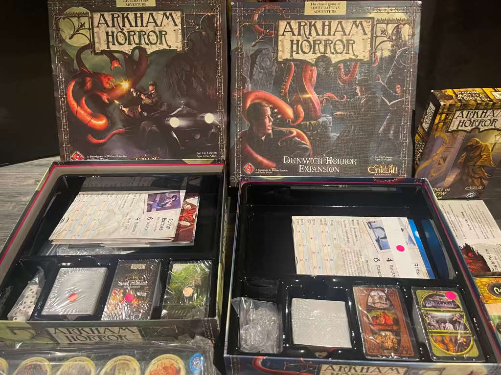 Arkham Horror Board Game + Dunwich Horror + Yellow King Expansion (Contents Sealed and Unpunched)