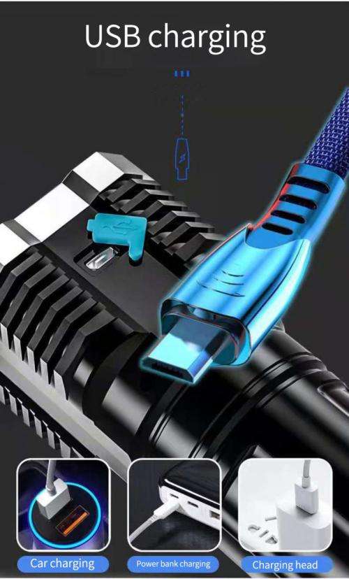 4-core LED Flashlight Strong Light USB Rechargeable 1200Ma Battery Super Bright