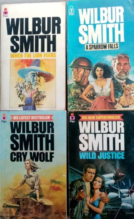 WILBUR SMITH - WHEN THE LION FEEDS & A SPARROW FALLS & CRY WOLF & WILD JUSTICE - 4 BOOK BUNDLE