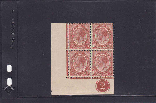 Union. 1 1/2d Control block; plate 2. Mounted top stamps. CV R200.