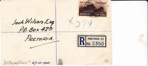 Union. 1/- Large War Issue FDC. Front of cover ONLY!!