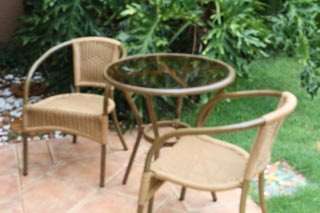 GLASS TOP ALUMINUM TABLE &  2 CHAIRS PATIO SET