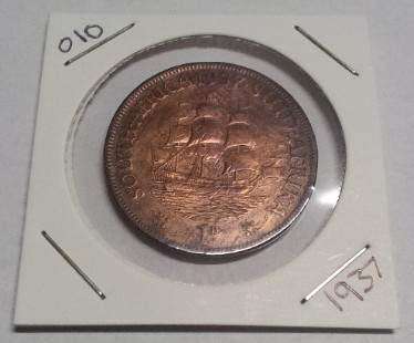 Union of South Africa One Penny Coin 1937 : #010