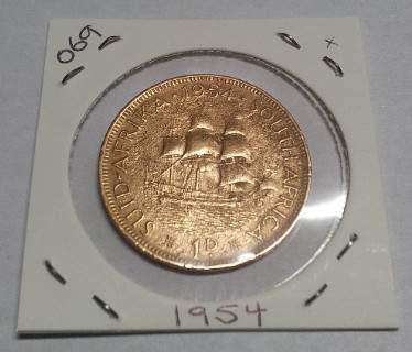 Union of South Africa One Penny Coin 1954 : #069