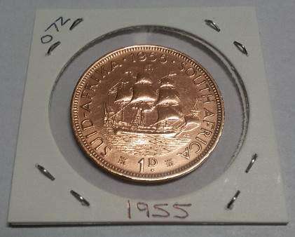 Union of South Africa One Penny Coin 1955 : #072