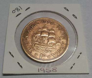 Union of South Africa One Penny Coins 1943-58 : [#034-037-041-081-051-079]